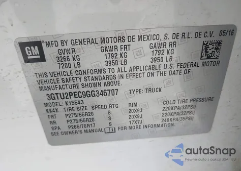 2016 GMC Sierra 1500 Denali из США, поврежденный, VIN 3GTU2PEC9GG346707